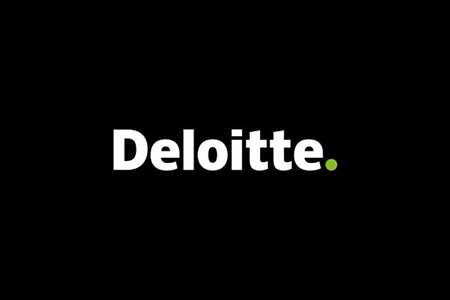 Deloitte logo i hvid på sort baggrund med grønt punktum