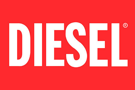 Rød diesel logo med hvid skrift