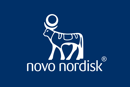 Hvidt Novo nordisk logo, med tyr på blå baggrund
