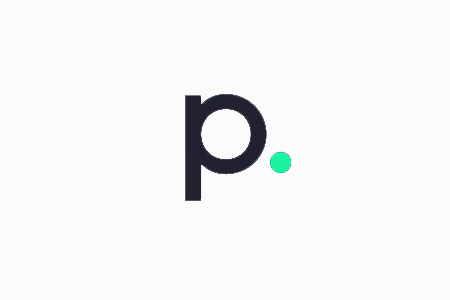 Precis logo, består af et p, der står og blinker i hvid og sort. Har et grønt punktum